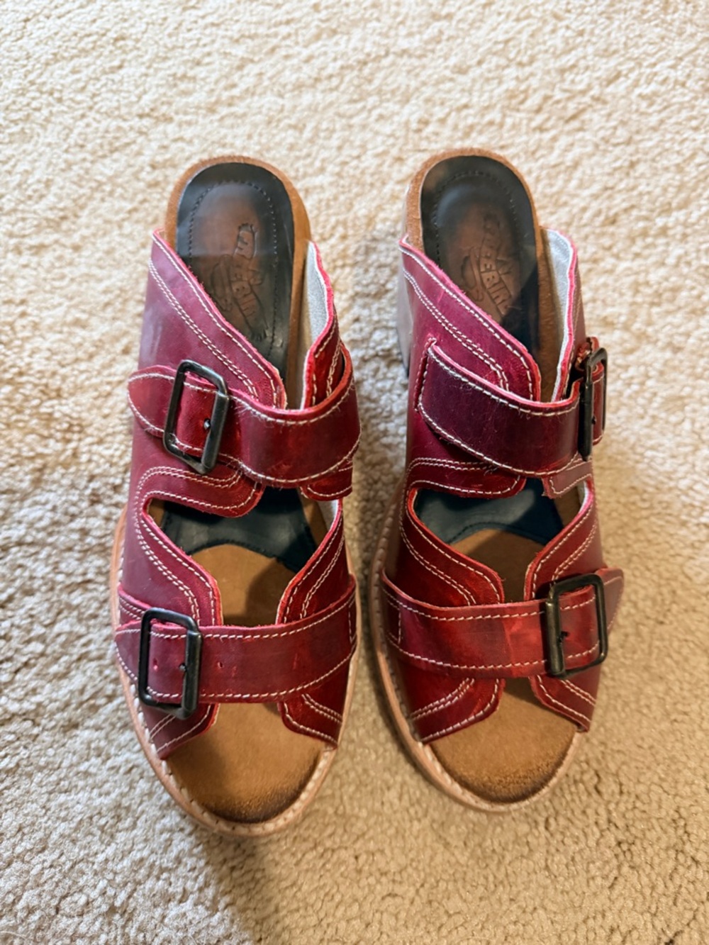 Freebird Burgundy Leather Buckle Mules